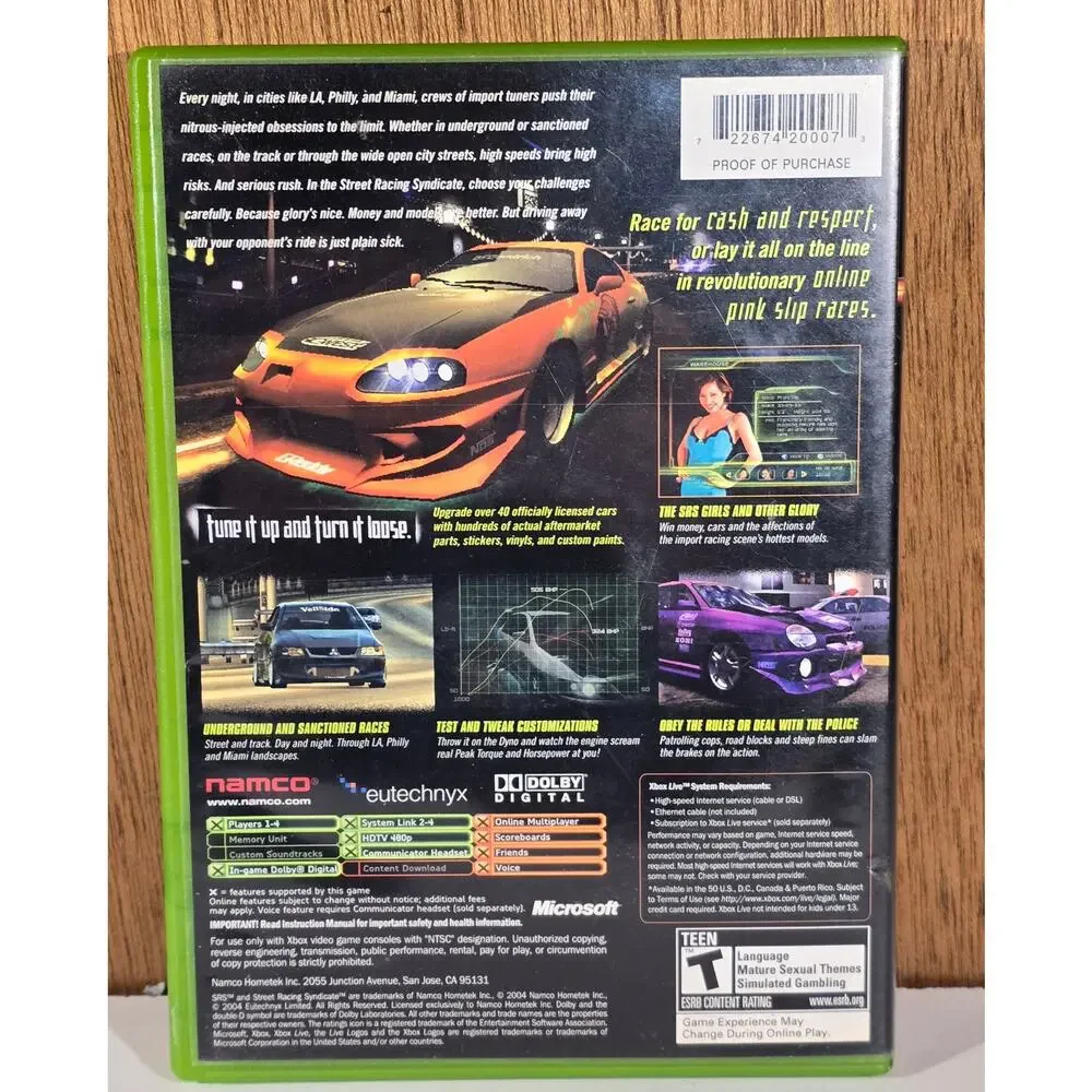 Xbox SRS Street Racing Syndicate CIB Complete Namco Racing Game